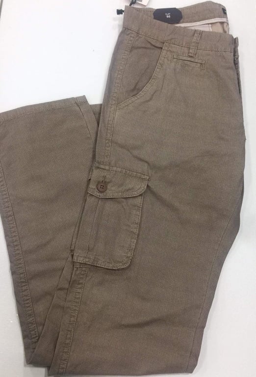 Παντελόνι βαμβακερόμε τσέπες στο πλάιμπεζ καφε με μικροσχεδιο 6900E