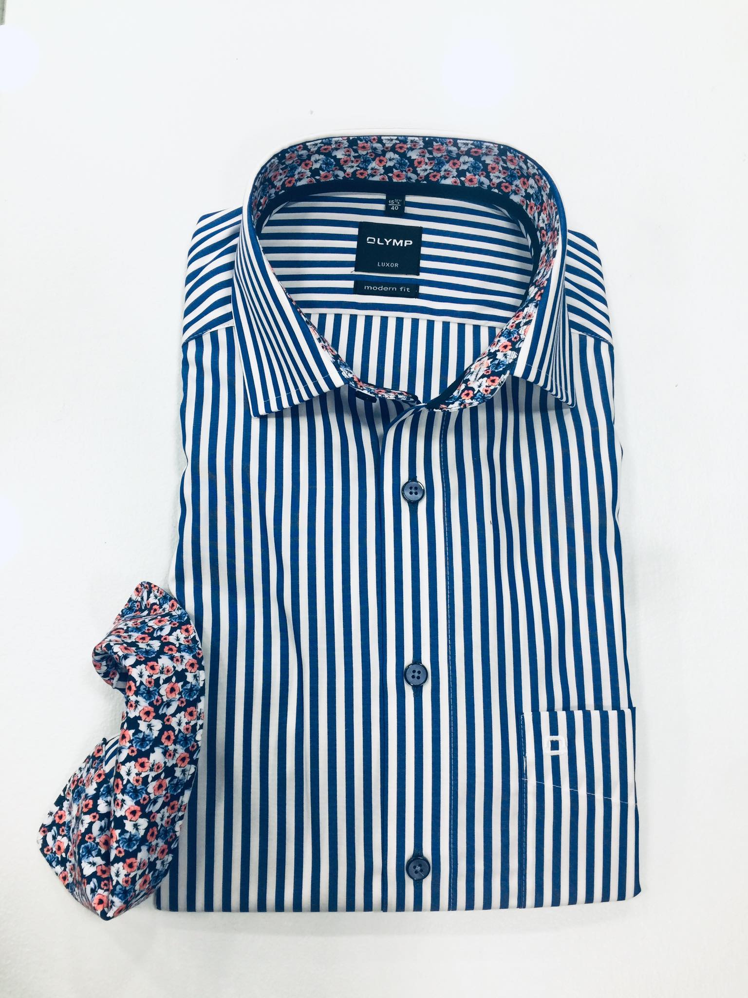 Πουκάμισο Olympβαμβακερόριγέμπλε ασπρο 7900E