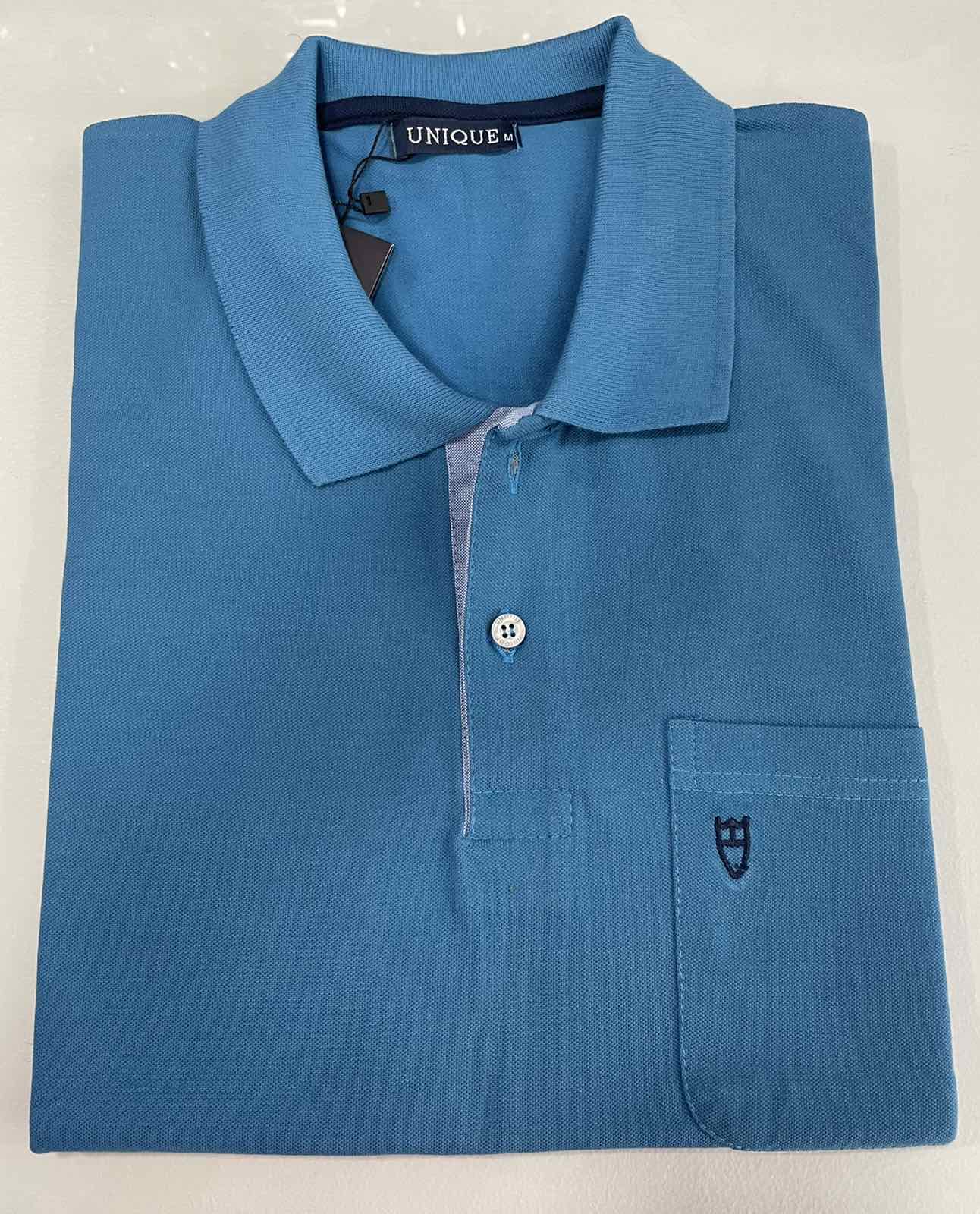 Polo βαμβακερό γαλάζιο με τσεπάκι UNIQUE Τιμή 49E