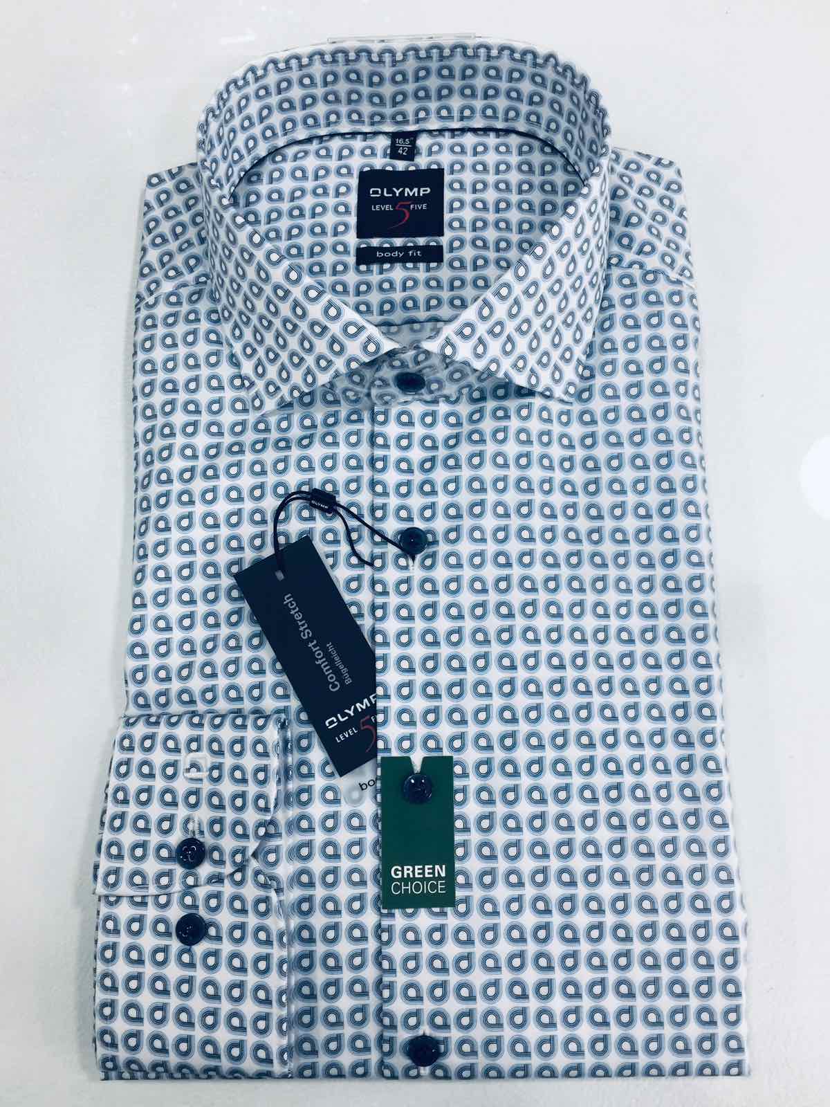 Πουκάμισο βαμβακερό λευκό με σχέδιο non iron body fit OLYMP 79E